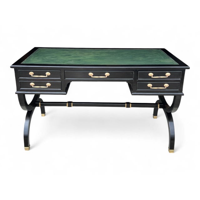This elegant vintage writing desk is a beautifully restored piece that blends classic sophistication with striking...