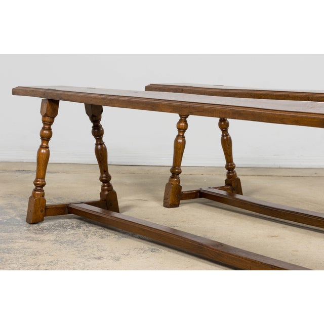 Late 19th Century French Provincial Oak Farmhouse Benches – A Pair For Sale - Image 14 of 16