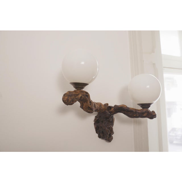 Vintage Brutalist Double Opaline Lighting Wall Light, 1950s For Sale - Image 7 of 18