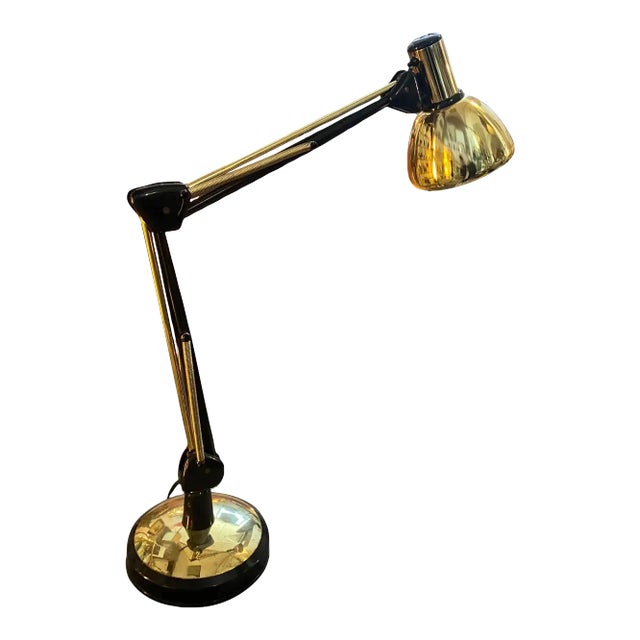 1970s Mid-Century Modern Gilt Metal Italian Adjustable Desk Lamp For Sale