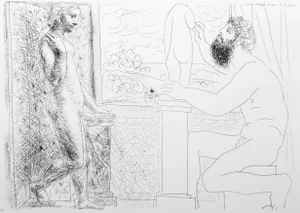 1980s "Sculptor, Seated by a Window, Working From a Model" Lithograph After Pablo Picasso