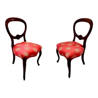 19th C. English Victorian Salon Chairs With Custom Silk Upholstery For Sale