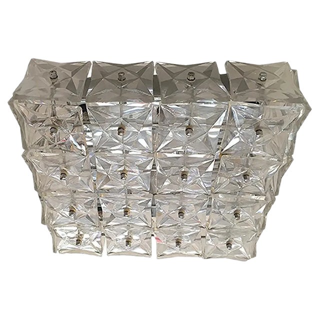 Large Chrome & Crystal Glass Wall or Flush Mount Light from Kinkeldey, 1970s For Sale