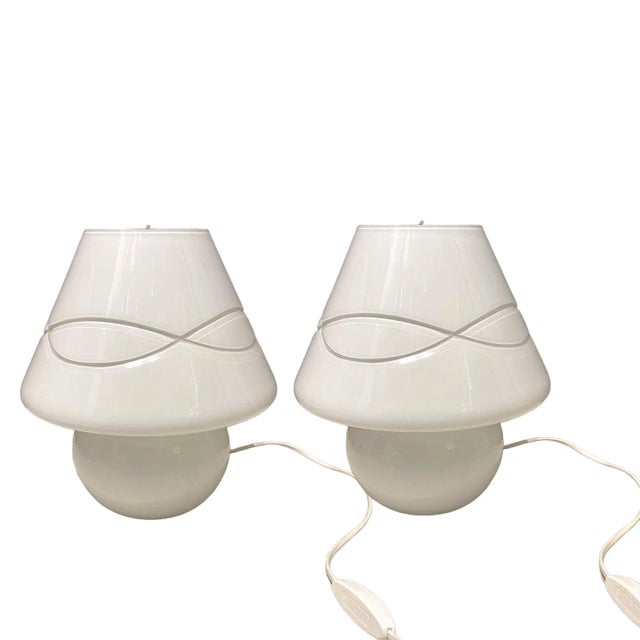 White Murano Glass Table Lamps, 1980s, Set of 2 For Sale - Image 9 of 9
