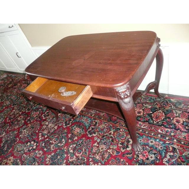 Baroque Library Table/Salon Room Table. 1920's Vintage. Carved Ornate Lions Heads For Sale - Image 3 of 17