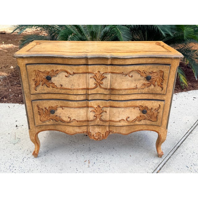 Elegant antique style handpainted Louis XV commode. Excellent reproduction of a 19th C chest made by highend US furniture...