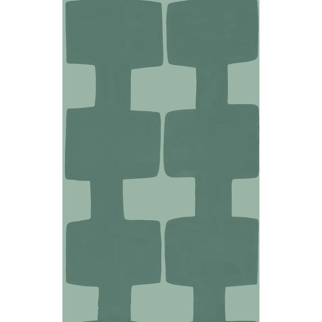 Art Deco Sample - Modern Blocks Wallpaper by Paule Marrot in Dark Sage For Sale - Image 3 of 3
