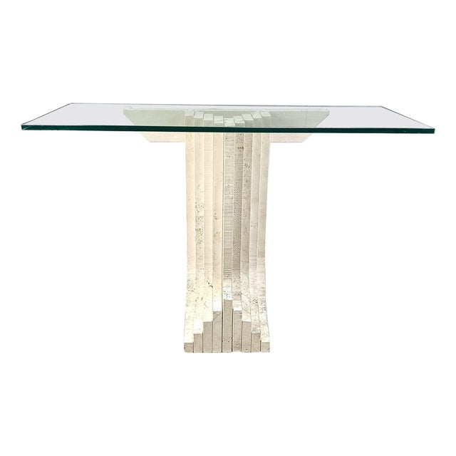 Vintage Travertine Console Table in the manner of Carlo Scarpa, 1970s For Sale