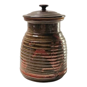 Studio Art Pottery Lidded Jar Cookie Jar Signed 11.75"