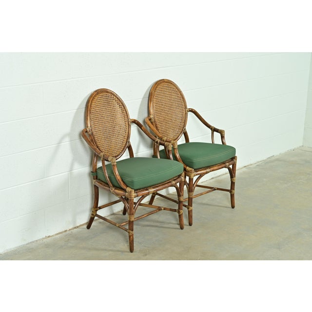 McGuire McGuire Hollywood Regency Organic Modern Bamboo and Cane Armchairs, Pair For Sale - Image 4 of 16