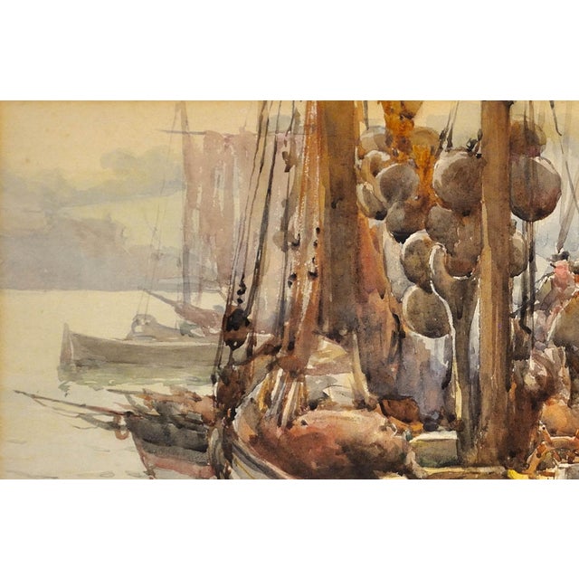 Frances Emily Nesbitt, A Moray Firth Zulu Fishing Boat Unloading Herring in Whitby, 1893, Watercolor, Framed For Sale - Image 6 of 18