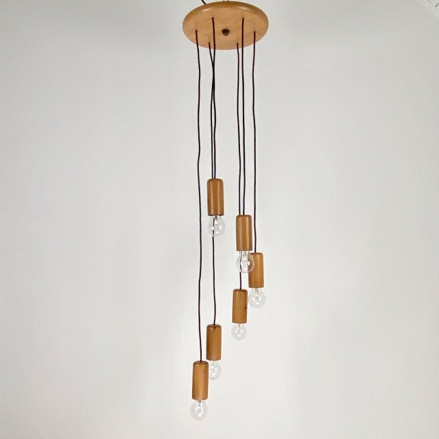 Wooden Cascade Pendant Lamp from Temde Leuchten, Switzerland, 1970s For Sale - Image 8 of 8