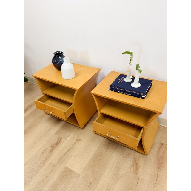 Unique Curved Hourglass Double Sided Nightstand Pair Vintage Accent Post Modern For Sale - Image 10 of 17