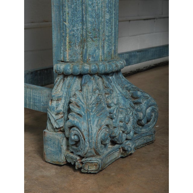 Rustic Mid 20th Century Carved Blue Wooden Console Table For Sale - Image 3 of 5