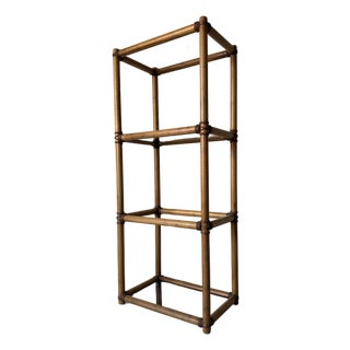 Mid-Century Modern Faux Bamboo & Rush-Wrapped Etagere Bookcase For Sale
