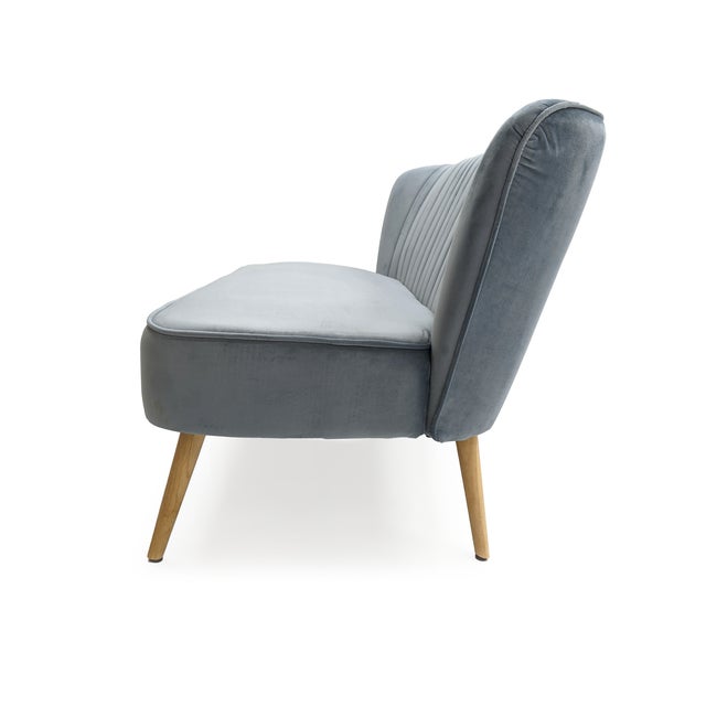 Contemporary Harlow Pale Blue Velvet Channel Back Wingback Bench For Sale - Image 3 of 5
