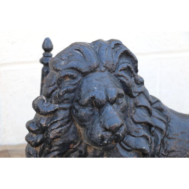 19th Century Antique English Cast Iron Lion Fireplace Andirons | Pair | Victorian Hearth Decor For Sale In Los Angeles - Image 6 of 18