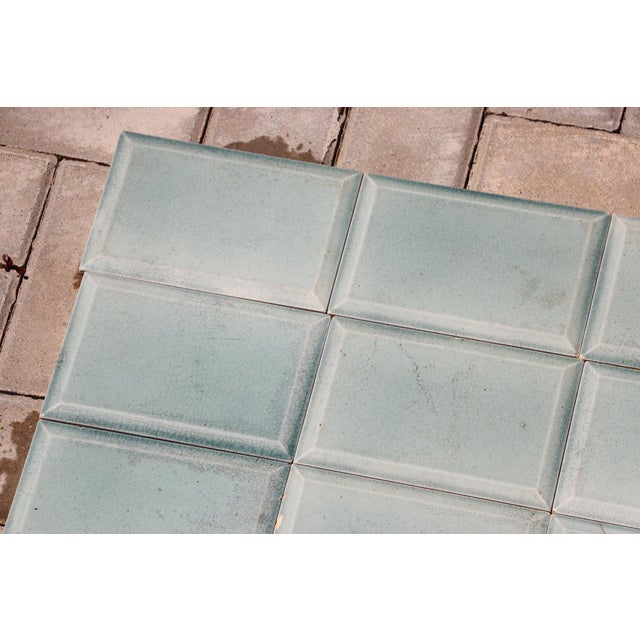 Art Deco Antique 1920s Portuguese Art Deco Era Relief Tiles Set of 56 in Soft Seafoam Glaze For Sale - Image 3 of 18