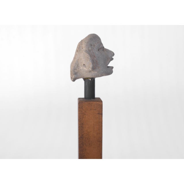 Wood Vintage Mid Century Era Mesoamerican Pre-Columbian Small Pottery Head on Teak Stand For Sale - Image 7 of 10