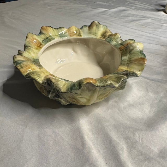 French Country Vintage Kaldun & Bogle Majolica-Style Cabbage Ceramic Tureen For Sale - Image 3 of 10