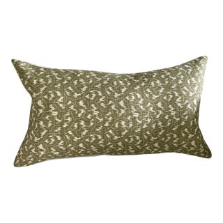 Custom Olive Green Penny Morrison Tulkan Linen Lumbar Pillow With Insert For Sale