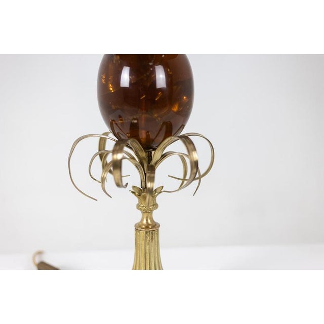 Maison Charles. "Egg" lamp in amber and patinated bronze fractal resin, with its sheet metal lampshade with 2 patinas....