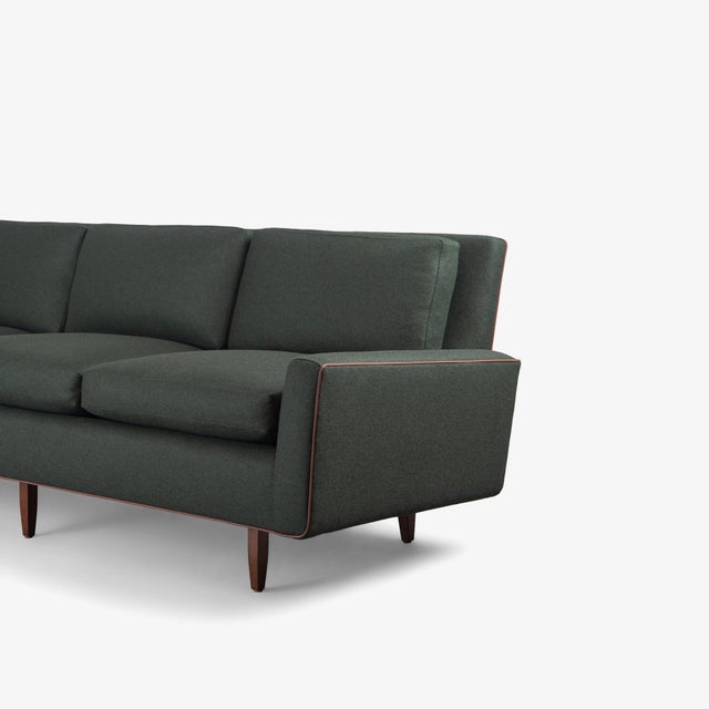 Florence Knoll "Model 26" Sofa in Forest Green British Wool & Leather Piping For Sale - Image 11 of 11