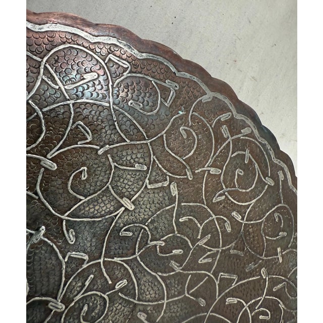 Metal Thick Antique Handmade Middle Eastern Sterling Silver Copper Decorative Plate For Sale - Image 7 of 8