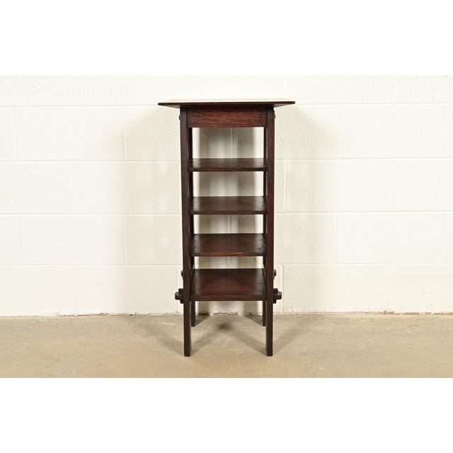 Mission Stickley Brothers Style Antique Mission Oak Arts & Crafts Bookstand or Magazine Rack, Newly Refinished For Sale - Image 3 of 12