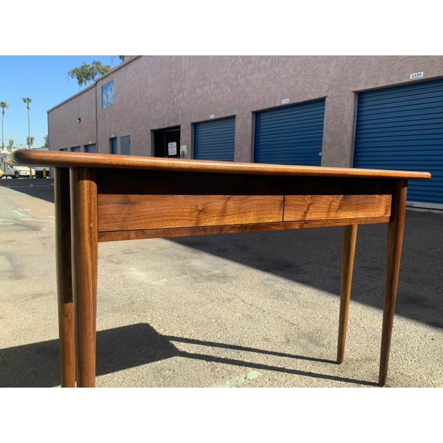 Wood Modern Mid Century Style Solid Walnut Console For Sale - Image 7 of 11
