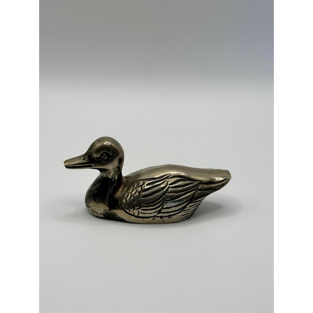 Traditional Vintage Silver-Tone Duck Figurine – Miniature Metal Waterfowl Sculpture Decor For Sale - Image 3 of 6
