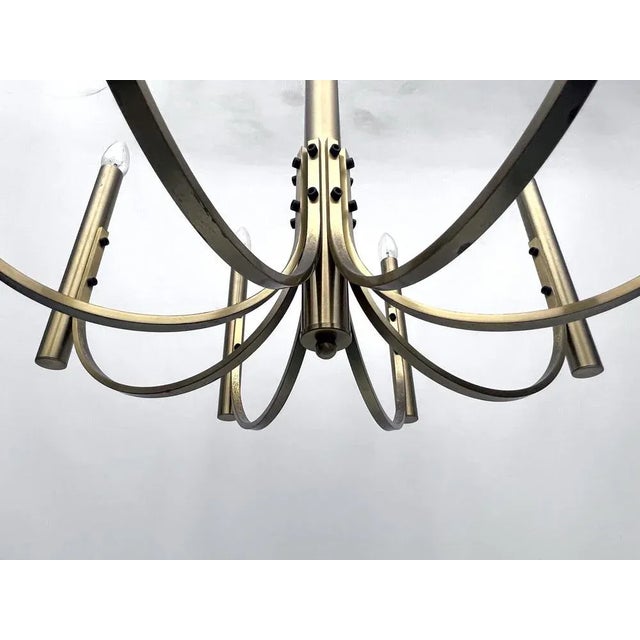 1970s Large Vintage Italian Eight Lights Chandelier in Brass, 1970s For Sale - Image 5 of 10
