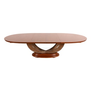 Henredon Art Deco Ash and Burl Wood Parquet Top Pedestal Extension Dining Table, Newly Refinished For Sale