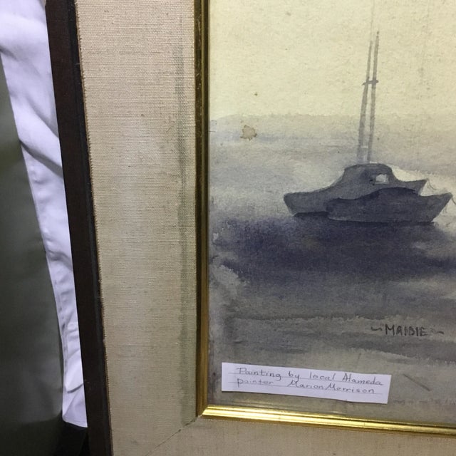 Khaki 1970s Vintage Marion Morrison Wharf, Monterey Ca Signed Watercolor Painting For Sale - Image 8 of 13