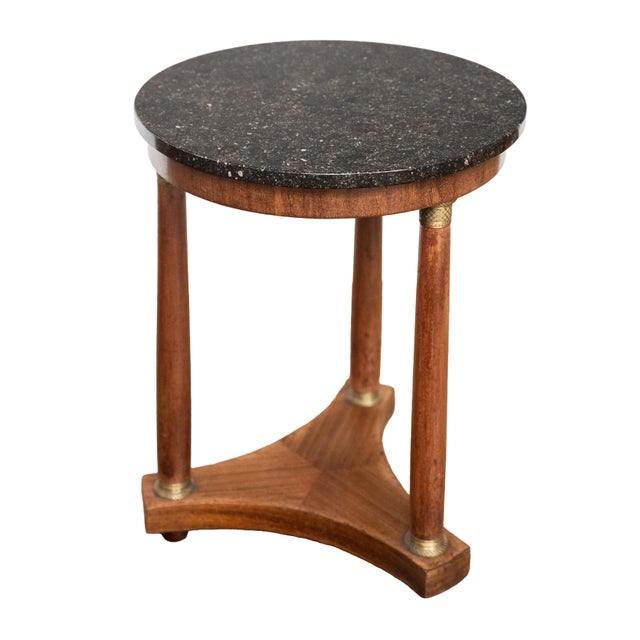 French Empire Round Table or Gueridon of Walnut With Marble Top For Sale In Austin - Image 6 of 10