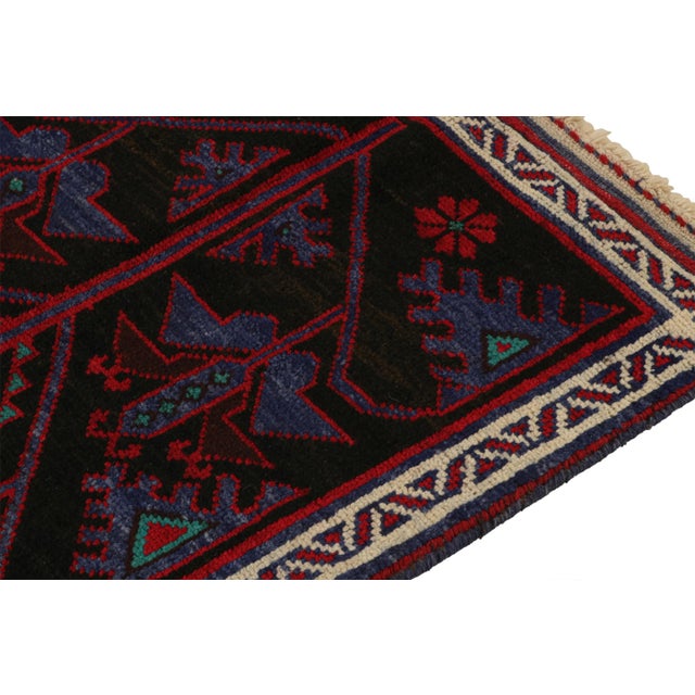 Rug & Kilim’s Baluch Tribal Rug in Chocolate Brown With Blue Geometric Patterns For Sale In New York - Image 6 of 7
