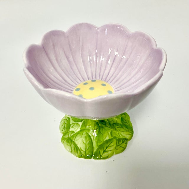 Sky Blue Vintage Boho Chic Trompe L’Oeil Buttercup Pedestal Bowls, MacKenzie-Child’s Style - Set of 4 - Easter For Sale - Image 8 of 14