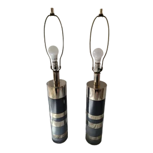 80s Modernist Chrome and Enamel Table Lamps by Laurel Lamp Co. - a Pair