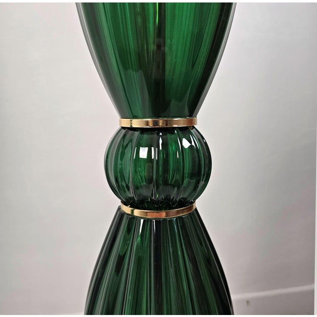 1980s Mid Century Modern, Murano Glass Green Floor Lamps - Pair For Sale - Image 12 of 15