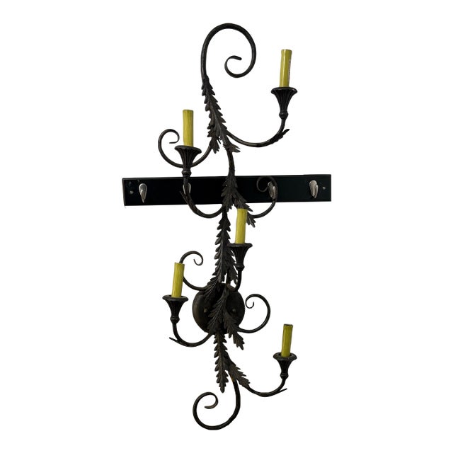 Vintage Black Metal Hollywood Regency Double-Arm Wall Sconce For Sale