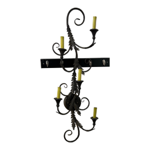 Vintage Black Metal Hollywood Regency Double-Arm Wall Sconce