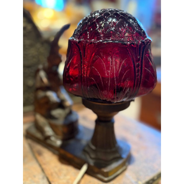 1930s Gibraltar Art Deco Spelter Elephant Table Lamp With Ruby Red Glass Shade For Sale - Image 13 of 13