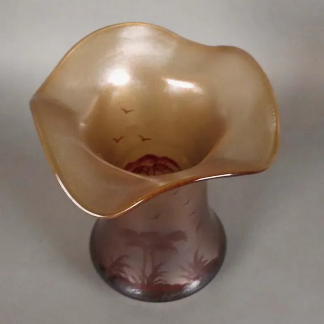 Antique Art Nouveau French Glass Palm Tree Vase For Sale - Image 5 of 7