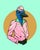 The artwork features a stylized bird figure dressed in a pastel pink suit, exuding a whimsical yet poised demeanor. The...