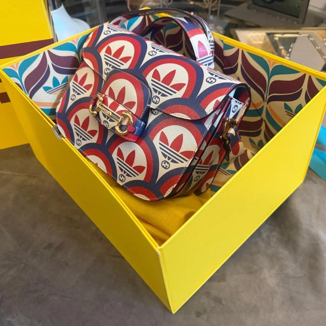 Red A 21st Century Printed Leather Gucci for Adidas Horsebit 1955 Shoulder Bag For Sale - Image 8 of 18