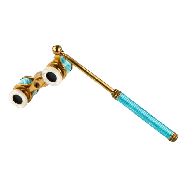 Guilloche Enamel Theatrical Binoculars with Handle For Sale