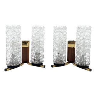 Space Age Wall Lamps in Bubble Glass and Brass by Helena Tynell, 1960s, Set of 2 For Sale