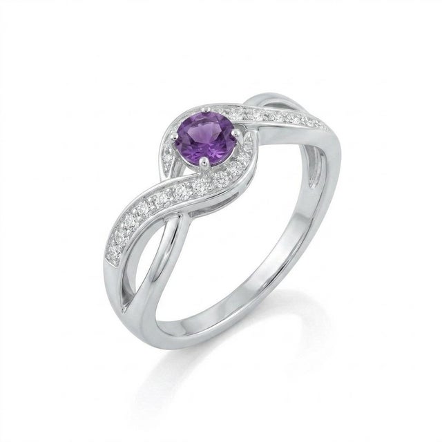 Amethyst Engagement Promise Ring • Twist Shank Cocktail Ring • Us 7 For Sale - Image 6 of 6