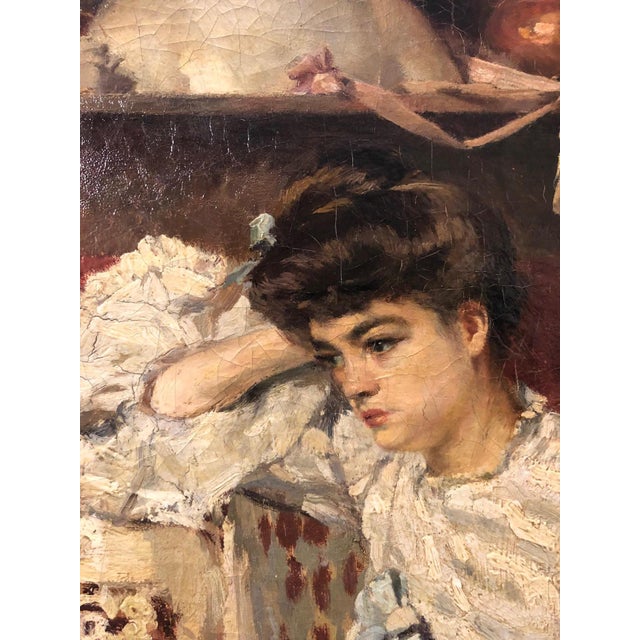 Ernest Jean Joseph Godfrinon, Elegant Woman in the Living Room, 1898, Oil on Canvas For Sale - Image 4 of 18