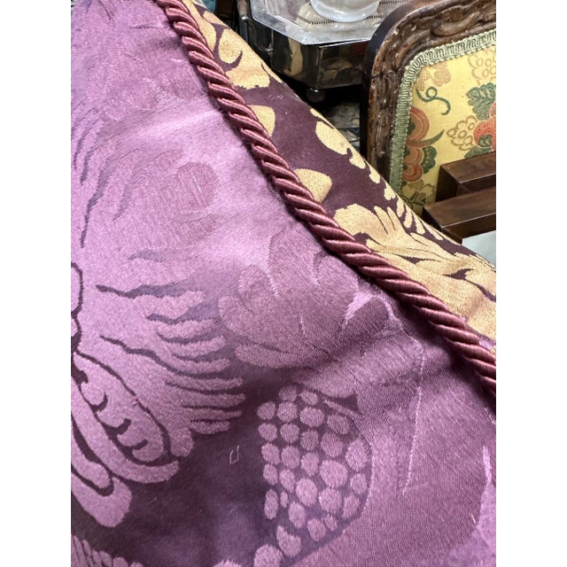 Pair of Very Large Custom Purple Silk Damask Brocade Down Filled Pillows For Sale - Image 9 of 10
